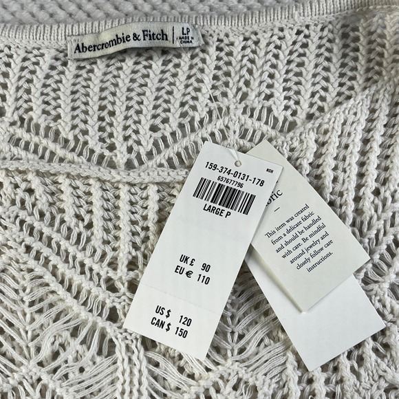 Abercrombie & Fitch Crochet Mini Dress Cream White Long Sleeve Petite Large NWT - Picture 2 of 10